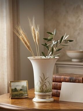 Beautiful Kaiser Artemis Vase by Nossek – Gold Rim, Grass Motif – 5" Tall